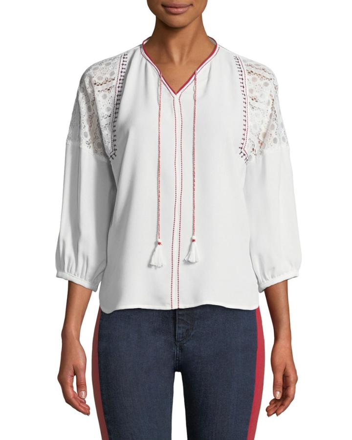 Lace Balloon-sleeve Peasant Blouse