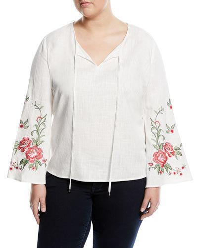 Embroidered Bell-sleeve Blouse,