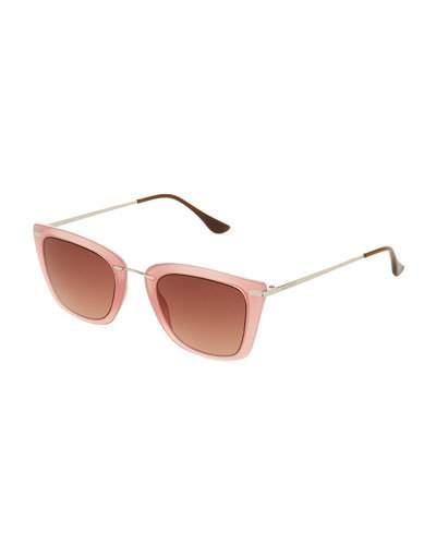 Metal Square Sunglasses, Pink/brown