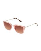 Metal Square Sunglasses, Pink/brown