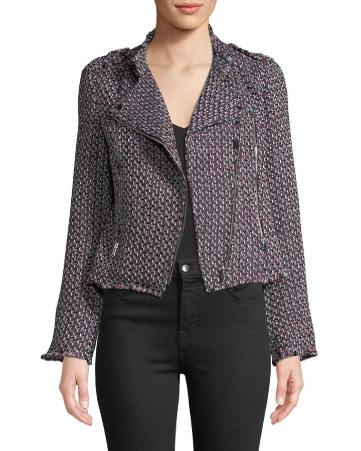 Asymmetric Tweed Zipper Jacket