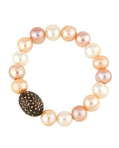 Pink Freshwater Pearl & Champagne Diamond Stretch Bracelet