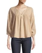 Floral Embroidered V-neck Peasant Blouse