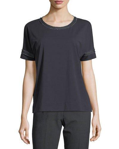 Denim-trim Jersey Tee