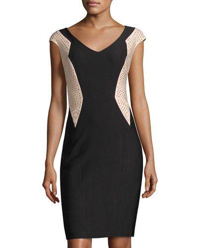 Embellished Colorblock Sheath Dress, Black/pink
