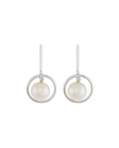 14k Freshwater Pearl & Diamond Round Drop Earrings,