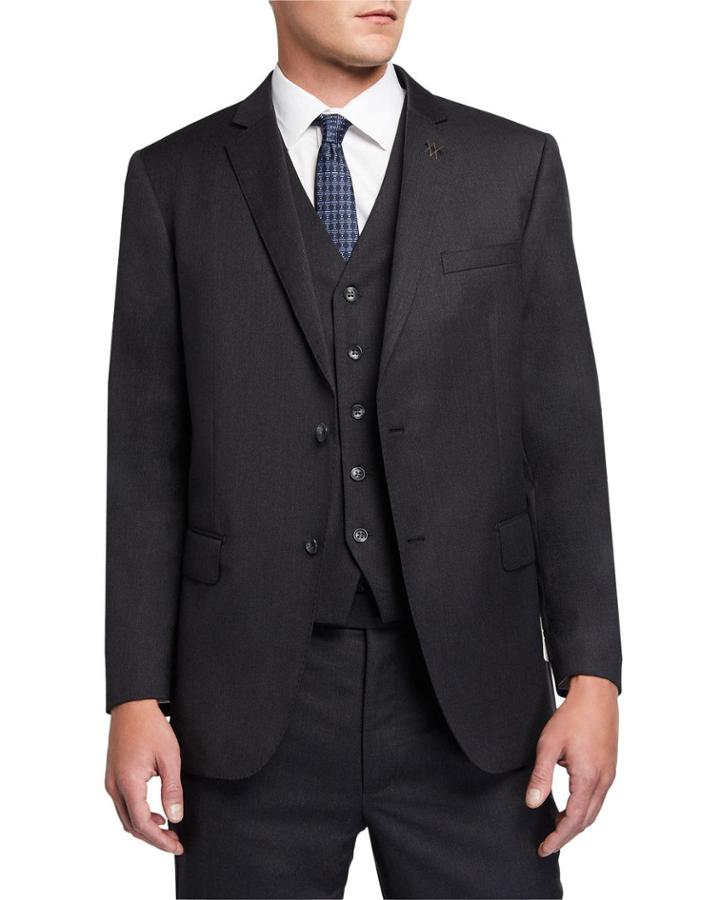 Men's Solid Vested Three-piece