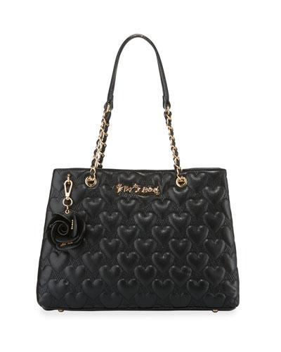 Bee Mine Heart-quilted Tote Bag, Black