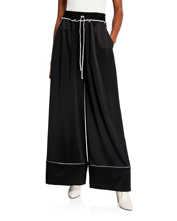 Drawstring Wide-leg Pajama Pants