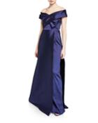 Off-the-shoulder Short-sleeve Mikado Evening Gown
