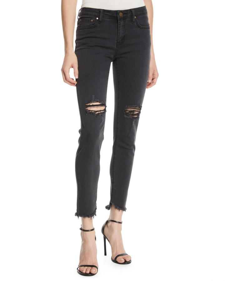 Tate Raw-hem Distressed Skinny Jeans, Black