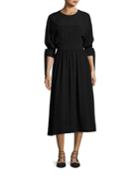 Tie-sleeve Cutout-back Midi Dress, Black