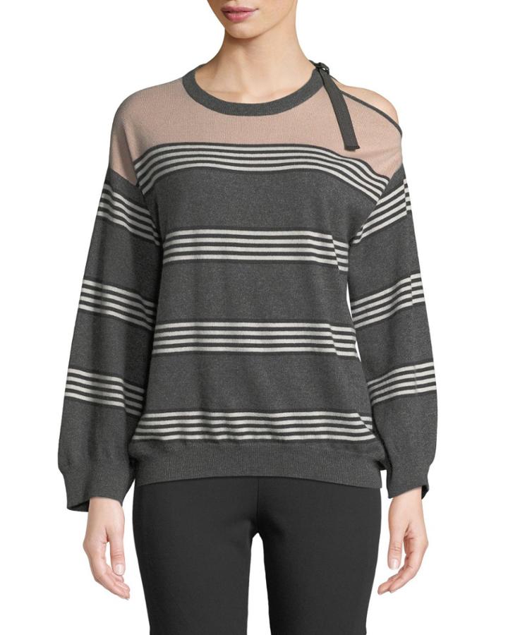 Cold-shoulder Cashmere Striped