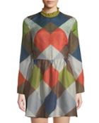 Mock-neck Diamond Silk Fit-and-flare Dress