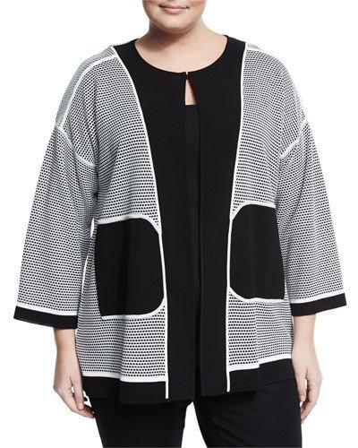 3/4-sleeve Square-print Jacket, Black/white,