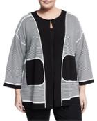 3/4-sleeve Square-print Jacket, Black/white,
