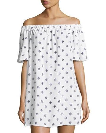 The Seeker Off-the-shoulder Dress, White Pattern