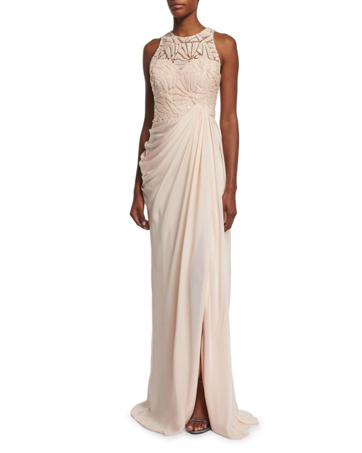 Sleeveless Embellished-bodice Gown, Blush