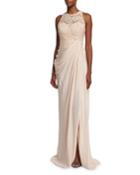 Sleeveless Embellished-bodice Gown, Blush