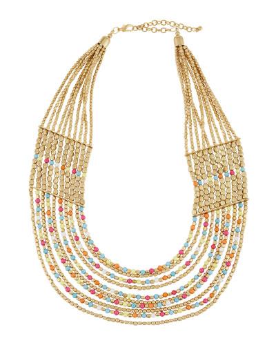 Multi-row Howlite Beaded Necklace, Gold