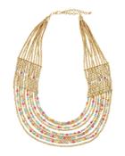 Multi-row Howlite Beaded Necklace, Gold