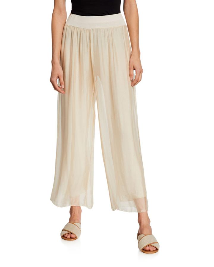 Sheer Overlay Flare-leg Pleated