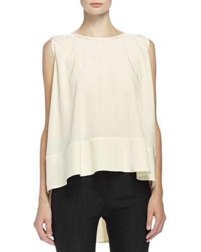 Sleeveless High-low Trapeze Top, Bone
