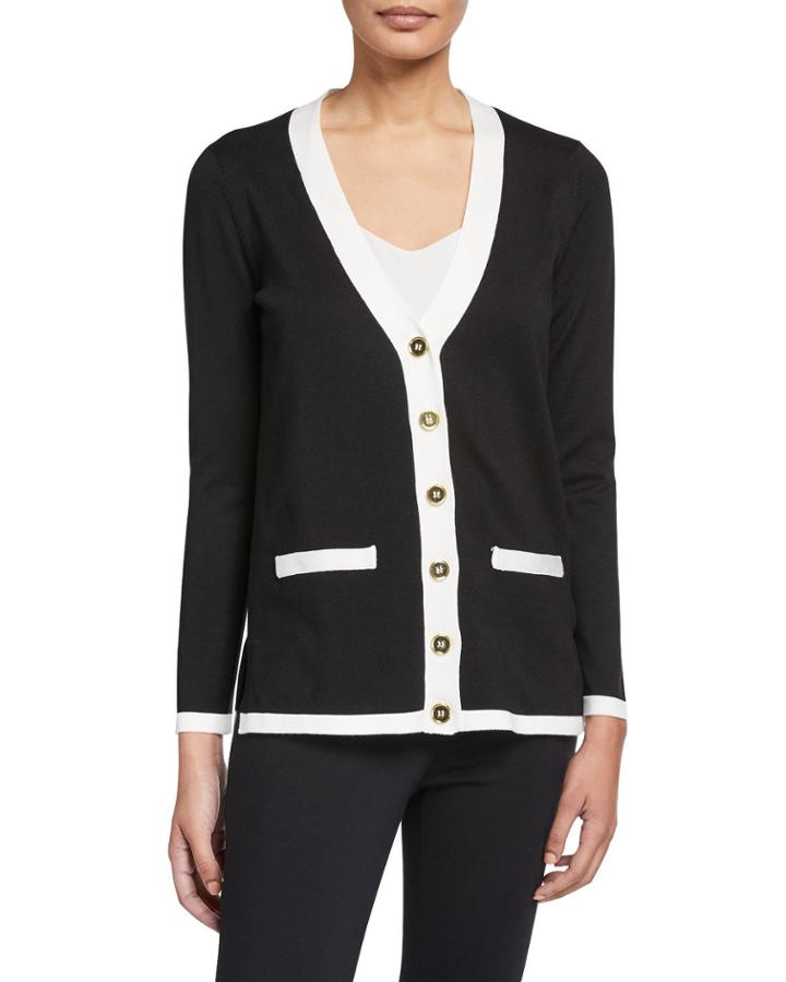 V-neck Contrast Trim Cardigan
