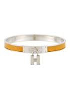 Estate Kelly Leather Bangle, Yellow/silver