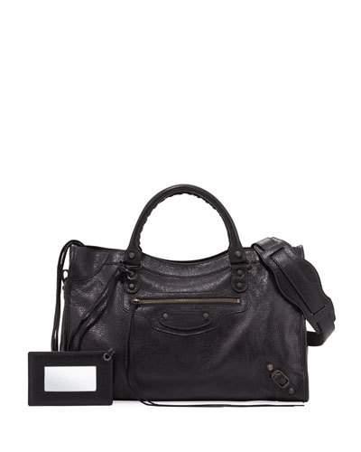 Classic City Leather Shoulder Bag, Black