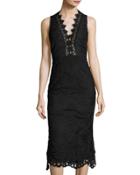Sleeveless Lace-trimmed Mermaid Dress, Black