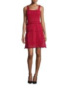Scallop-tiered Knit Tank Dress, Red
