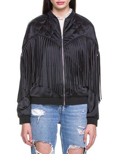 Fringed Satin Bomber Jacket
