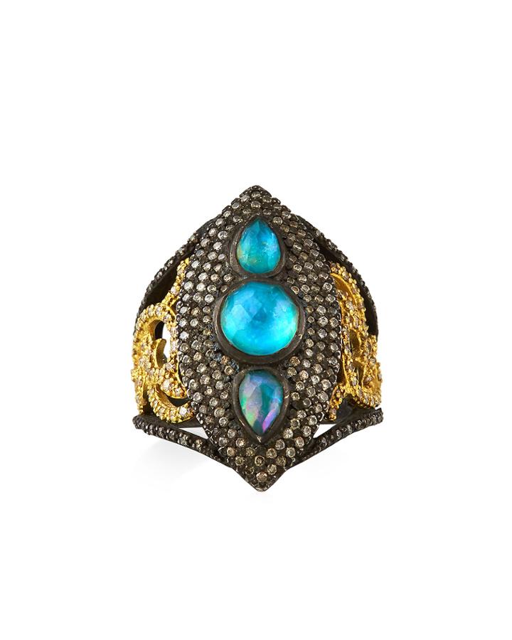 Old World Triplet Marquise Pave Ring,