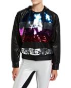 Palale Sequin Faux-leather Cropped Hoodie