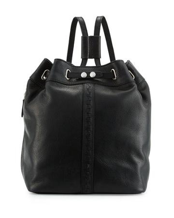 Dusen Leather Drawstring Backpack, Black