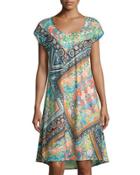 Roseton Bias-cut Printed Dress,