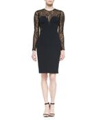 Long-sleeve Lace & Jersey Cocktail Dress