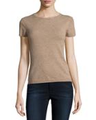 Cashmere Short-sleeve Pullover Top, Tan