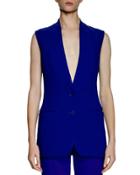 Collarless Two-button Vest, Blue Bird