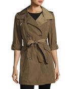 Nylon Double-breasted Trench Coat, Olive