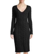 V-neck Long-sleeve Cable Knit Midi