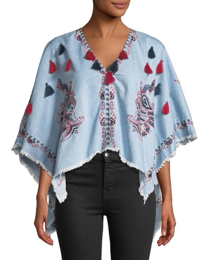 Garcia Embroidered Denim Poncho