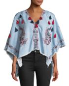 Garcia Embroidered Denim Poncho