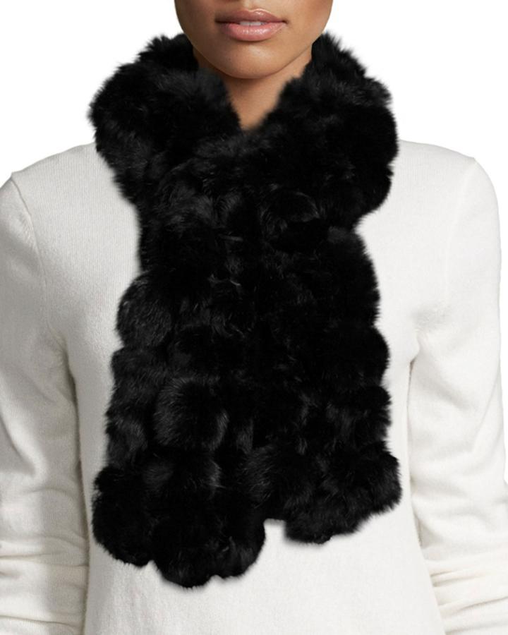 Adrienne Landau Rabbit-fur Pom Pom Scarf, Black, Women's