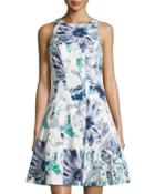 Floral Sleeveless Fit-&-flare Dress, Soft White/grey