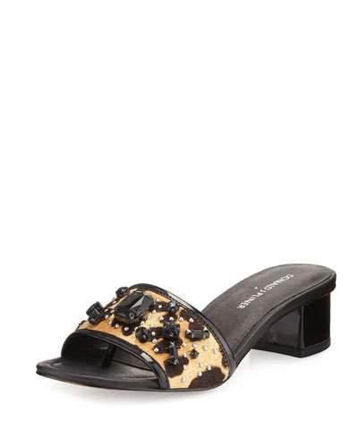 Maxx Jeweled Low-heel Slide Sandal, Black/natural
