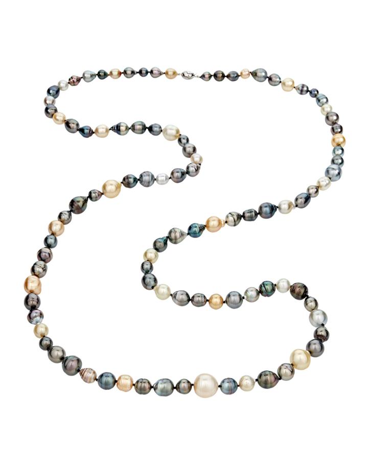 14k White Gold Tahitian & South Sea Pearl Necklace,