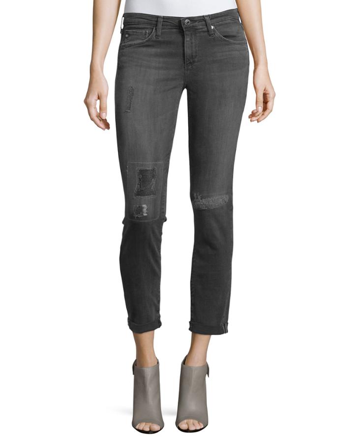 Ag Distressed Skinny Rolled-ankle Jeans, Black, Women's, Size: