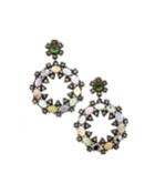 Black Silver Circle Drop Earrings With Multicolor Tourmaline & Diamonds